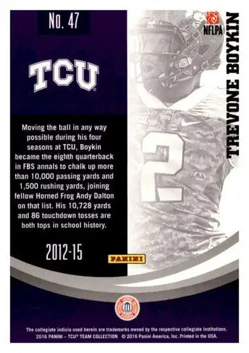 Original gloss Trevone Boykin football card from Panini TCU Horned Frogs 2016 collection