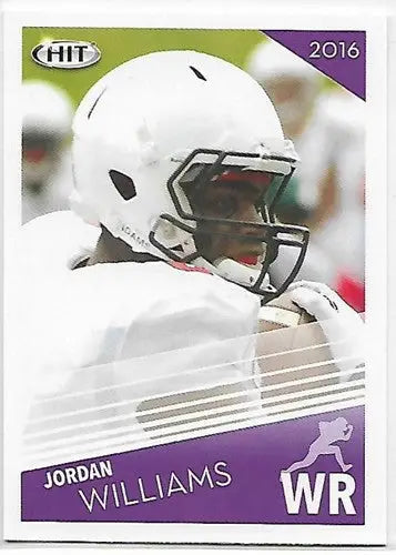 Football trading card of Jordan Williams from 2016 SAGE Hit series with original gloss