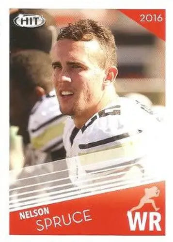 Original gloss Football trading card featuring Nelson Spruce from Sage Hit 2016 series