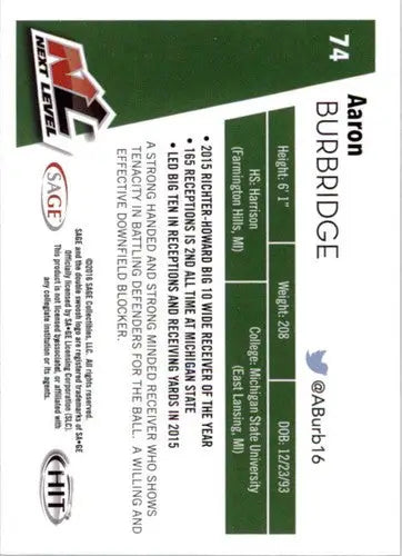 2016 SAGE Hit #74 Aaron Burbridge NM-MT Next Level WR ID:9983 - Football Card Single