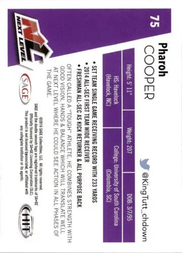 Original gloss Sage Hit Pharoh Cooper football card from 2016 Next Level WR collection