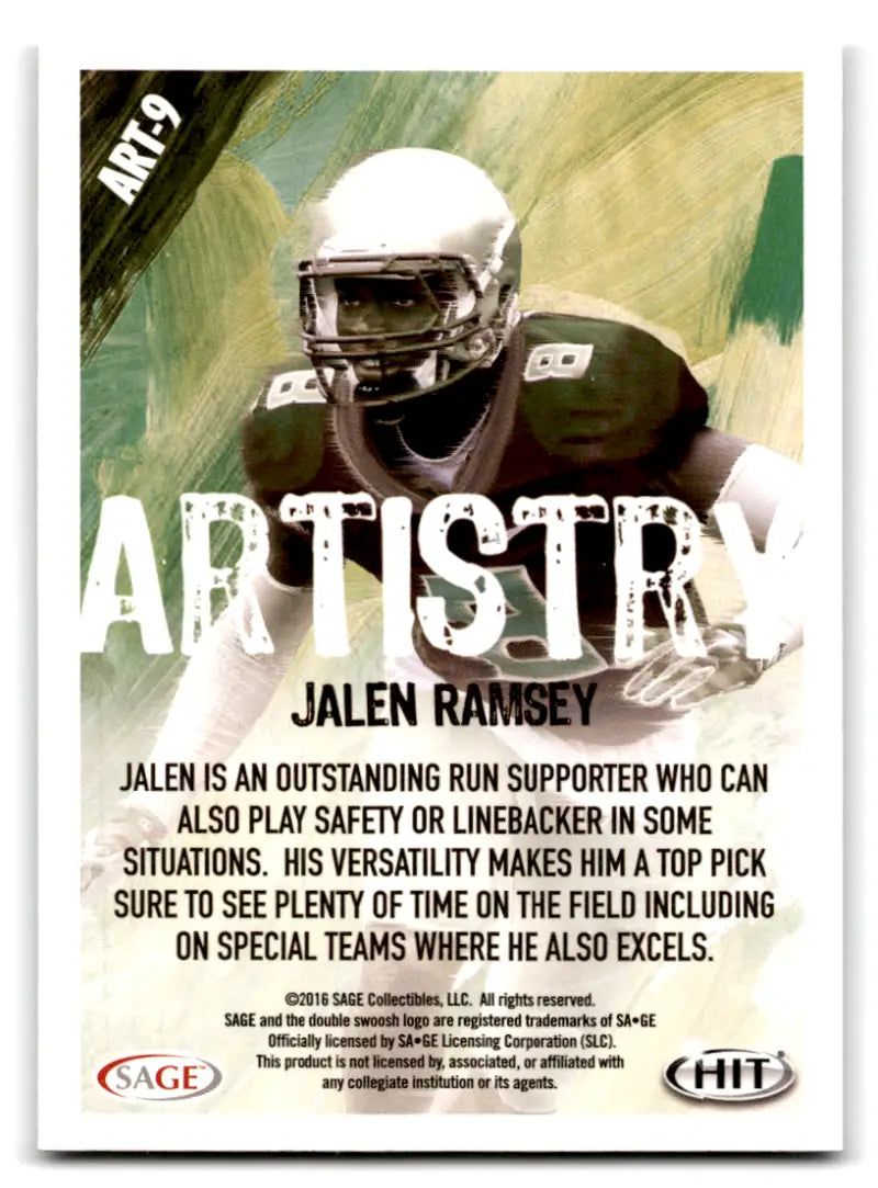 2016 SAGE Hit Artistry #ART-9 Jalen Ramsey NM-MT CB ID:82013 - Football Card Single