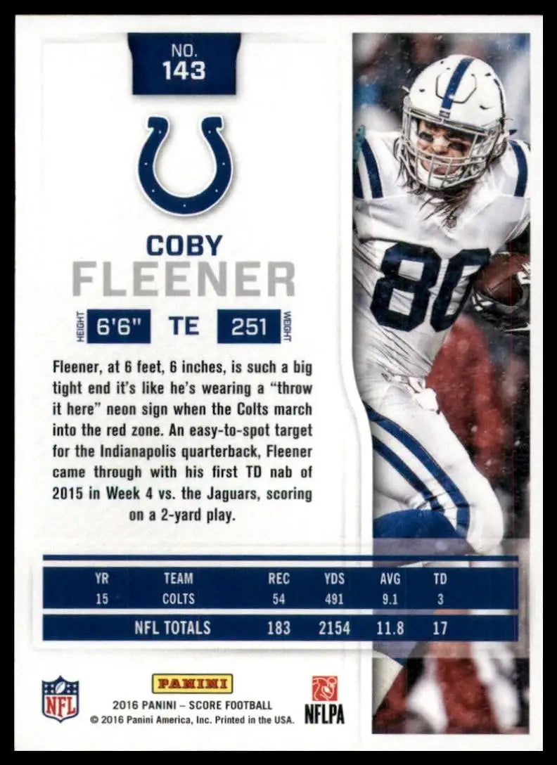 2016 Score Coby Fleener #143 Indianapolis Colts Football Card NFL Sports - Football Card Single