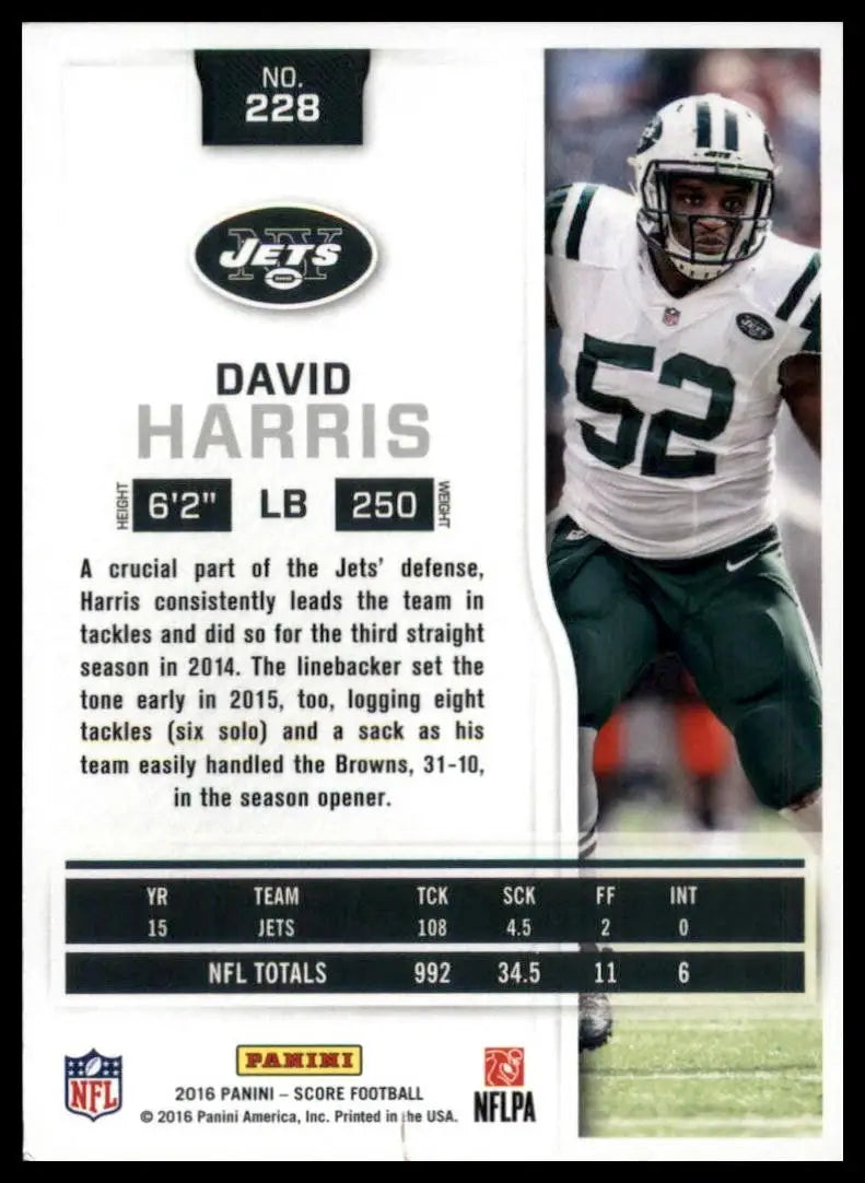 2016 Score David Harris #228 New York Jets Football Card NFL Sports - Football Card Single