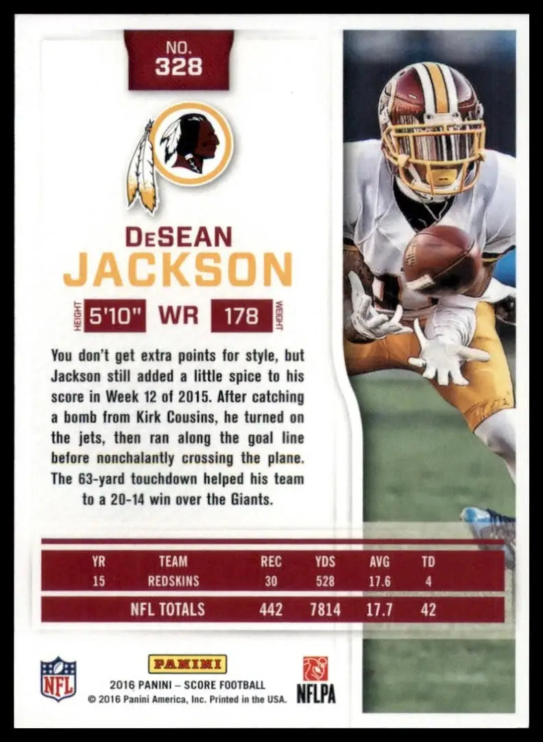 2016 Score DeSean Jackson #328 Washington Redskins Football Card NFL Sports - Football Card Single