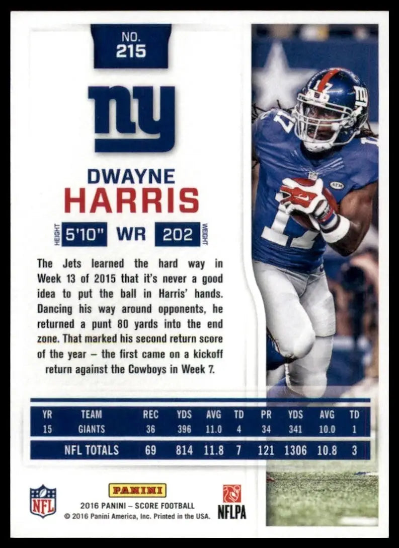 2016 Score Dwayne Harris #215 New York Giants Football Card NFL Sports - Football Card Single