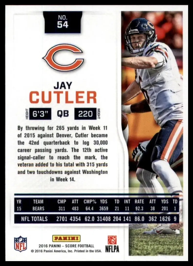 2016 Score Jay Cutler #54 Denver Broncos Football Card NFL Sports - Football Card Single