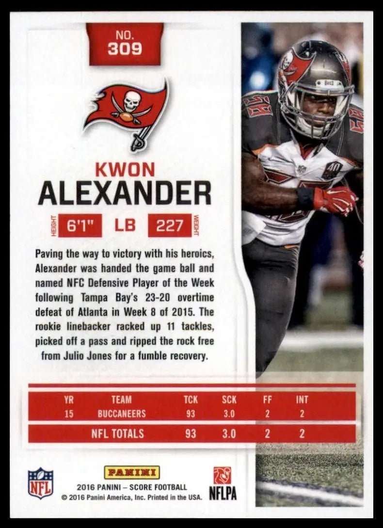 2016 Score Kwon Alexander #309 Tampa Bay Buccaneers Football Card NFL Sports - Football Card Single