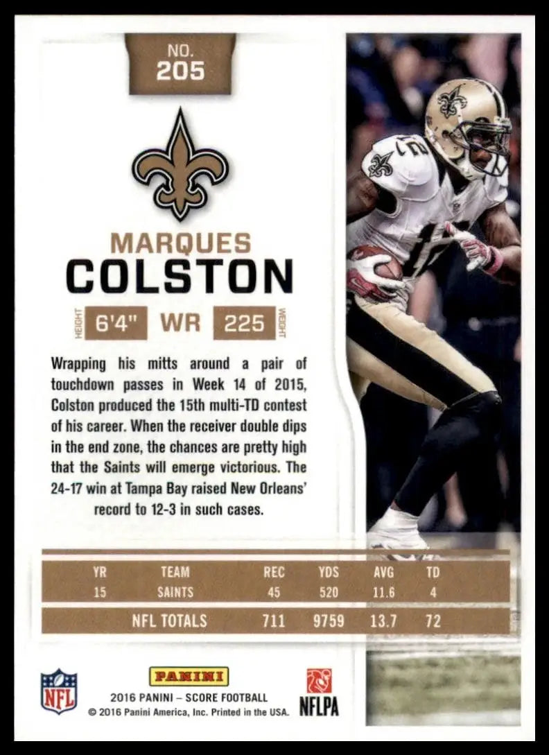 2016 Score Marques Colston #205 New Orleans Saints Football Card NFL Sports - Football Card Single