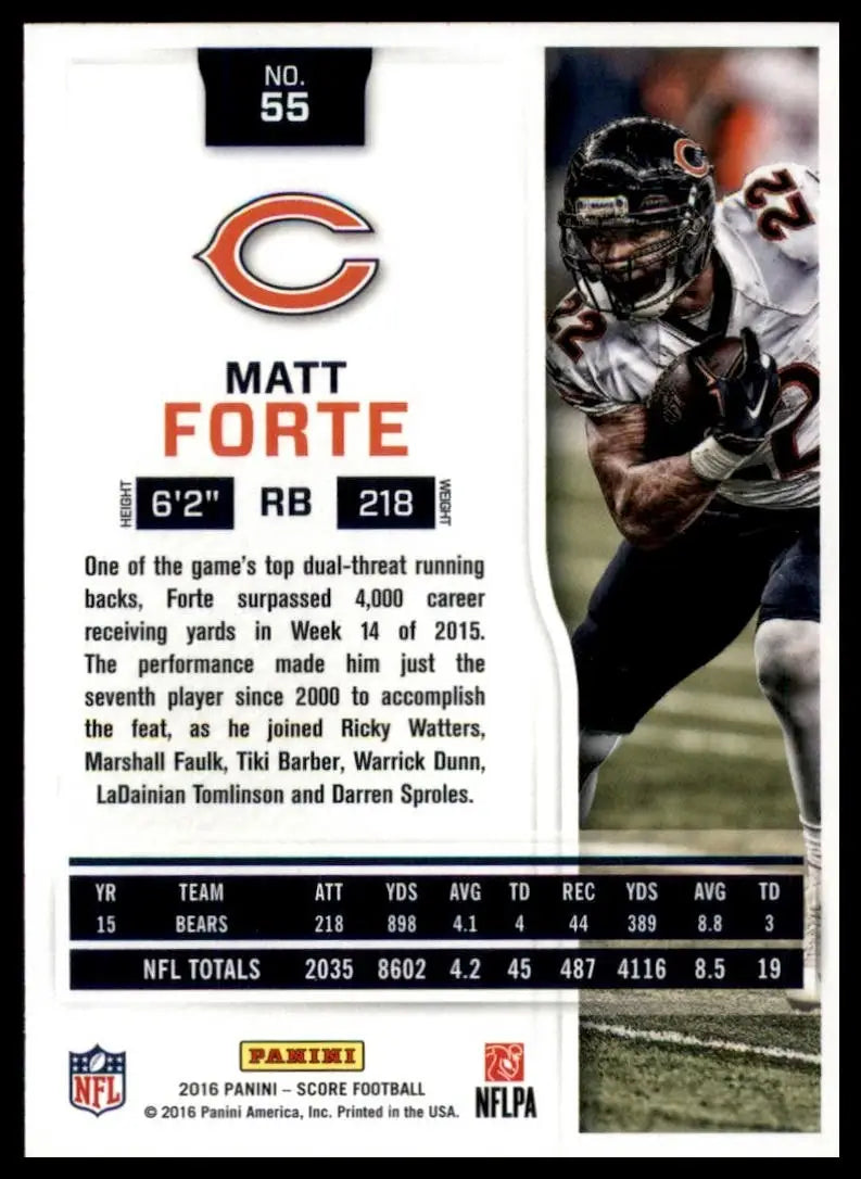 2016 Score Matt Forte #55 Chicago Bears Football Card NFL Sports - Football Card Single