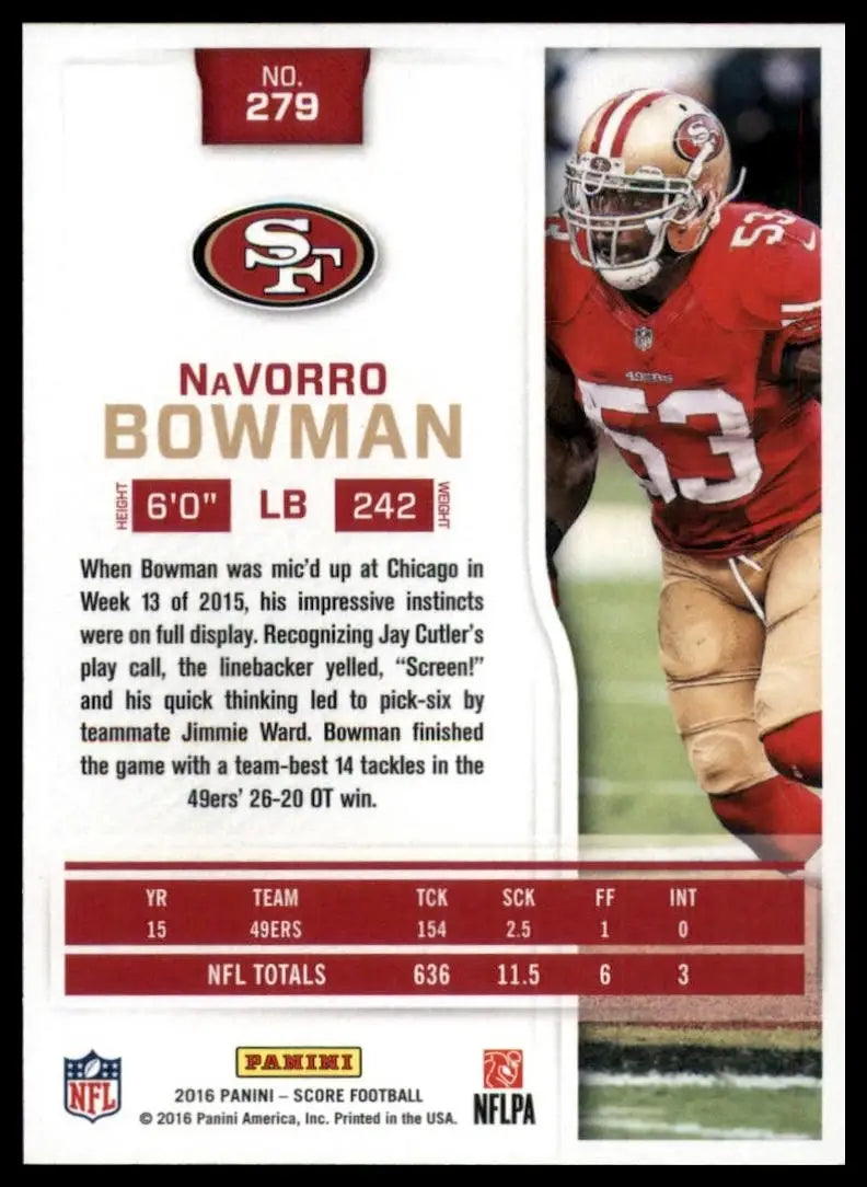 2016 Score NaVorro Bowman #279 San Francisco 49ers Football Card NFL Sports - Football Card Single