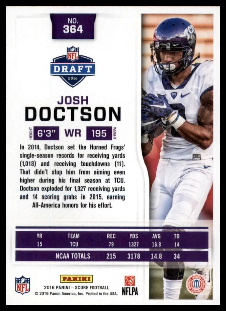 2016 Score Rookie Josh Doctson #364 TCU Horned Frogs Football Card NFL Sports - Football Card Single