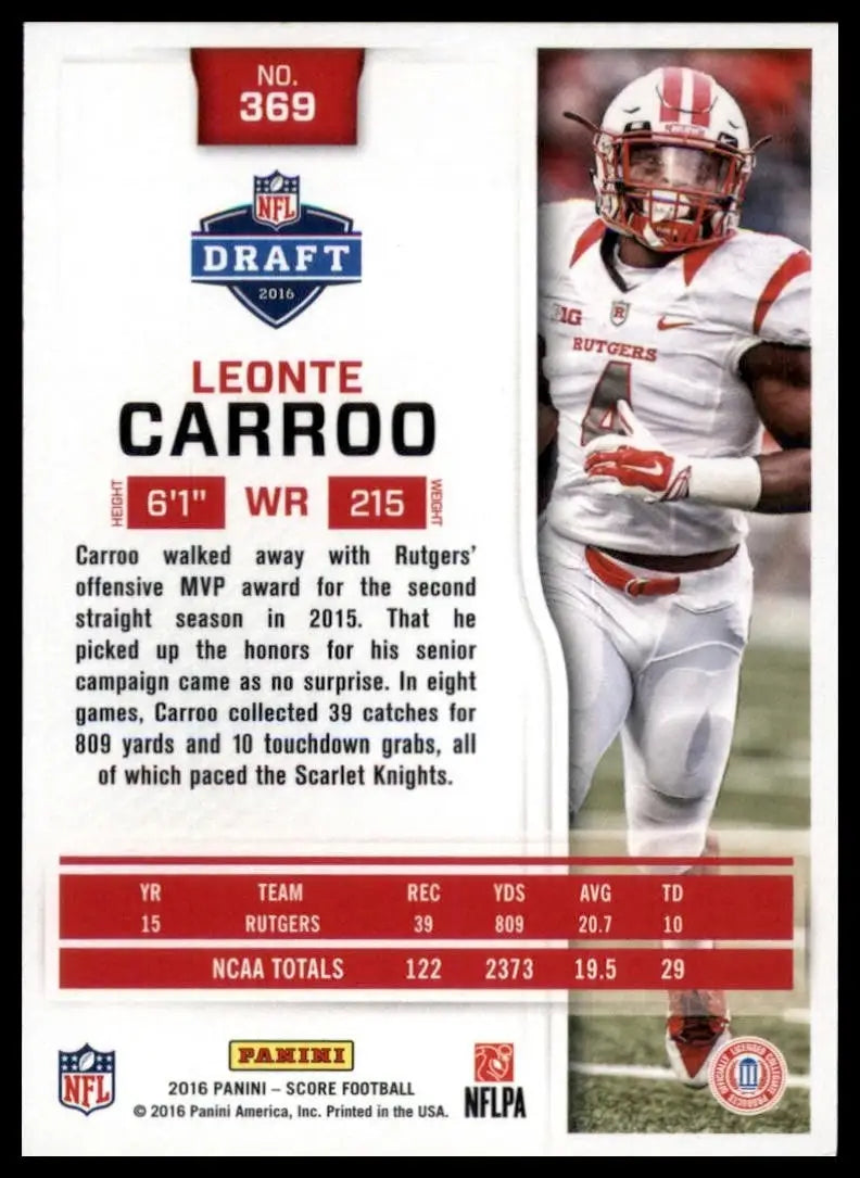 2016 Score Rookie Leonte Carroo #369 Rutgers Scarlet Knights Football Card NFL - Football Card Single