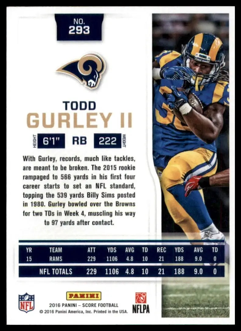 2016 Score Todd Gurley II #293 Los Angeles Rams Football Card NFL Sports - Football Card Single