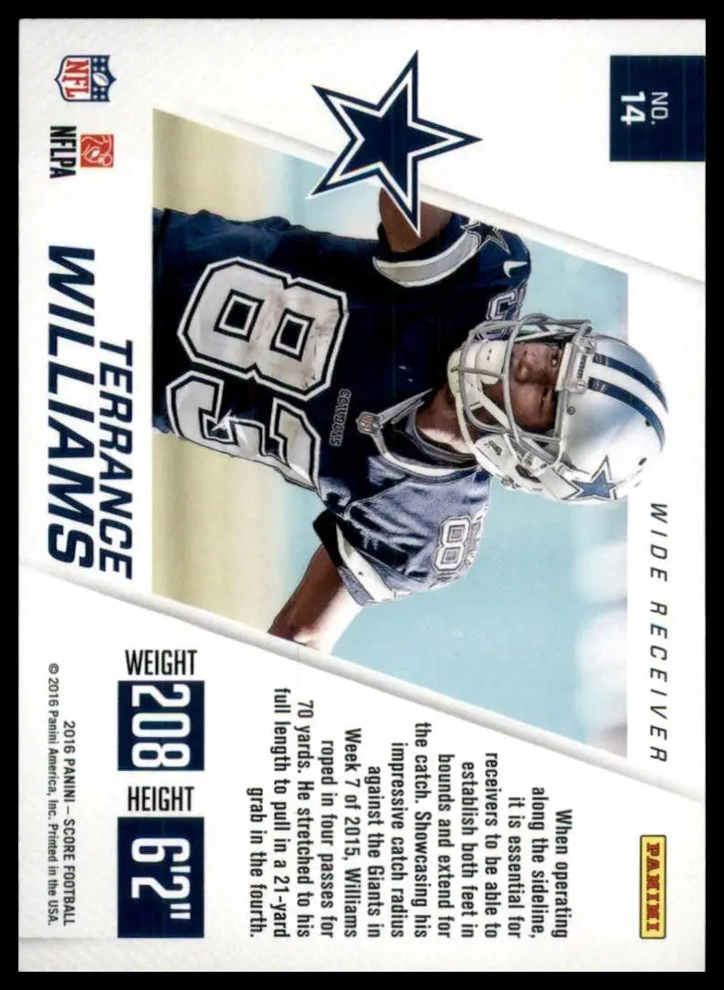 2016 Score Toe the Line Terrance Williams #14 Dallas Cowboys Football Card NFL - Football Card Single