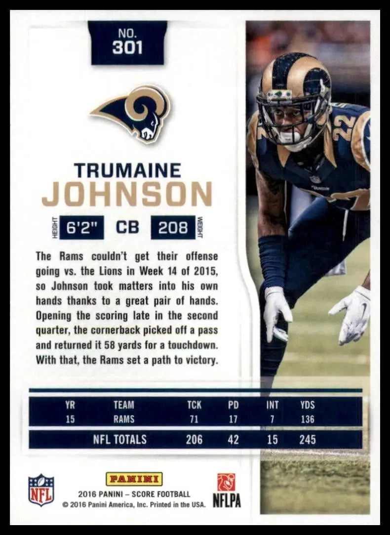 2016 Score Trumaine Johnson #301 Los Angeles Rams Football Card NFL Sports - Football Card Single