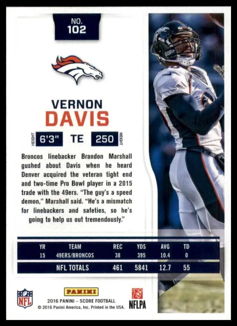 2016 Score Vernon Davis #102 Denver Broncos Football Card NFL Sports - Football Card Single