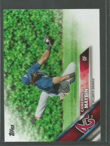 Original gloss 2016 Topps Cameron Maybin baseball card featuring Braves team image