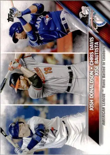 2016 Topps Baseball Card featuring Jose Bautista, Josh Donaldson, and Chris Davis with original gloss
