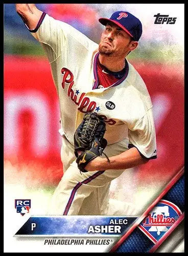 Original gloss baseball card featuring Alec Asher rookie Phillies from 2016 Topps