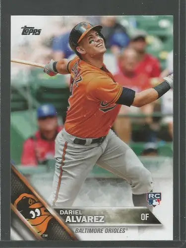 Baseball card featuring Dariel Alvarez rookie Orioles with original gloss from 2016 Topps