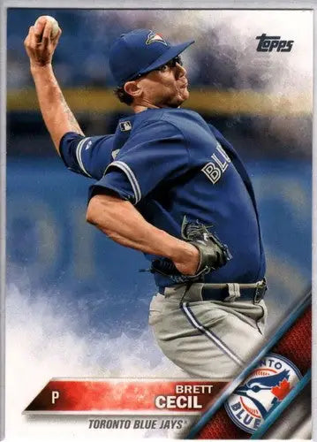 Original gloss Brett Cecil baseball card featuring Blue Jays from 2016 Topps #363