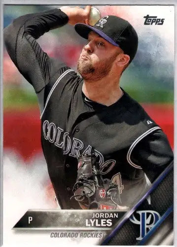 Baseball card featuring Jordan Lyles with original gloss, NM-MT condition, Rockies