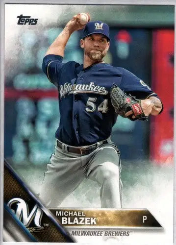 Baseball card featuring Michael Blazek with original gloss, 2016 Topps NM-MT Brewers