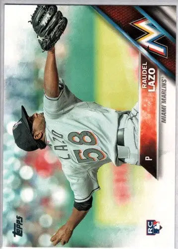 Baseball card of Raudel Lazo rookie Marlins with original gloss from 2016 Topps