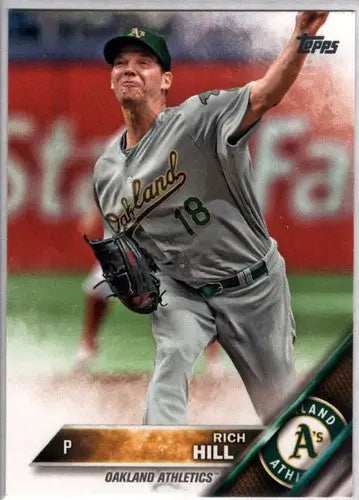 Original gloss baseball card of Rich Hill from 2016 Topps #491 Athletics