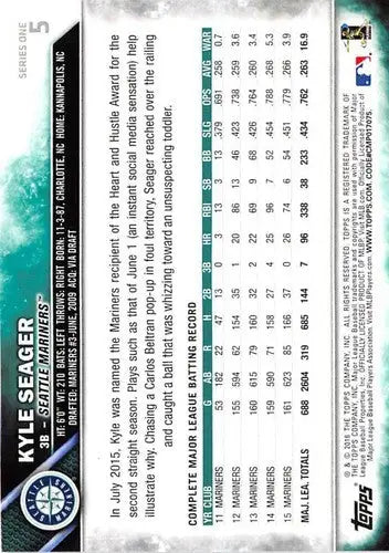 2016 Topps #5 Kyle Seager NM-MT Mariners - Baseball Card Single