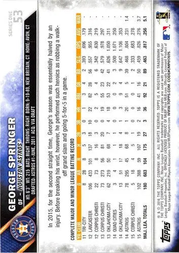 2016 Topps #53 George Springer NM-MT Astros ID:10167 - Baseball Card Single