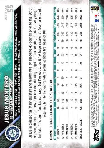 2016 Topps #55 Jesus Montero NM-MT Mariners ID:2840 - Baseball Card Single