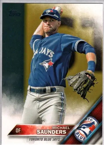 Original gloss Michael Saunders baseball card featuring Blue Jays from 2016 Topps set