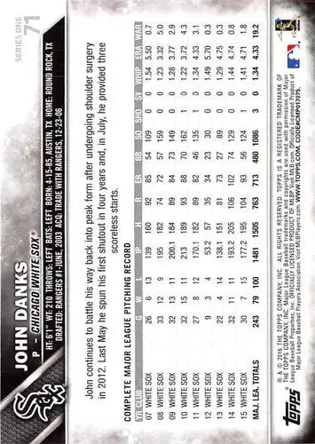 2016 Topps #71 John Danks NM-MT White Sox ID:10169 - Baseball Card Single