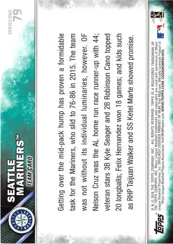 Original gloss Seattle Mariners baseball card featuring Simply Sandoval from 2016 Topps