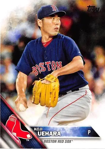 Baseball card featuring Koji Uehara with original gloss from 2016 Topps Red Sox team