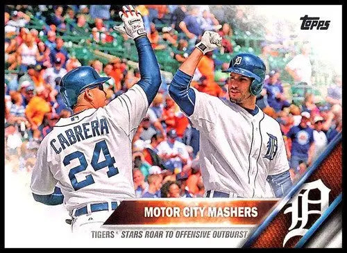 Baseball card featuring two players high-fiving, 2016 Topps Miguel Cabrera NM-MT TIGERS