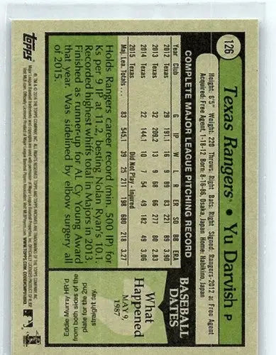 2016 Topps Archives #126 Yu Darvish NM-MT Rangers 1979 Design - Baseball Card Single