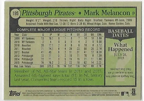 2016 Topps Archives #195 Mark Melancon NM-MT Pirates 1979 Design ID:1583 - Baseball Card Single