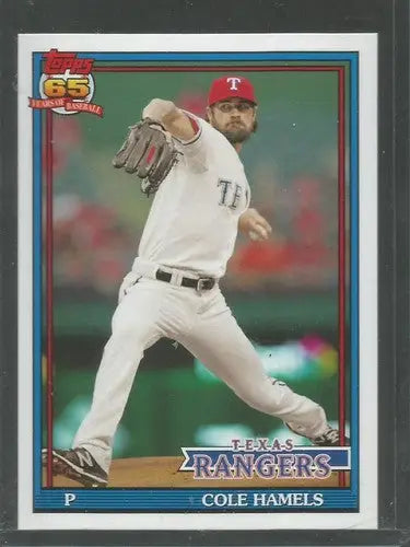 Cole Hamels baseball card from 2016 Topps Archives with original gloss and Rangers design