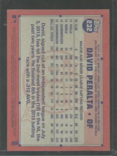 Baseball card back from 2016 Topps Archives featuring David Peralta with original gloss