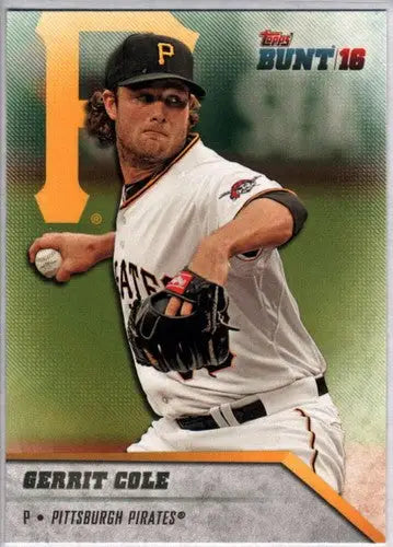 Original gloss baseball trading card of Gerrit Cole from Topps Bunt Pirates series