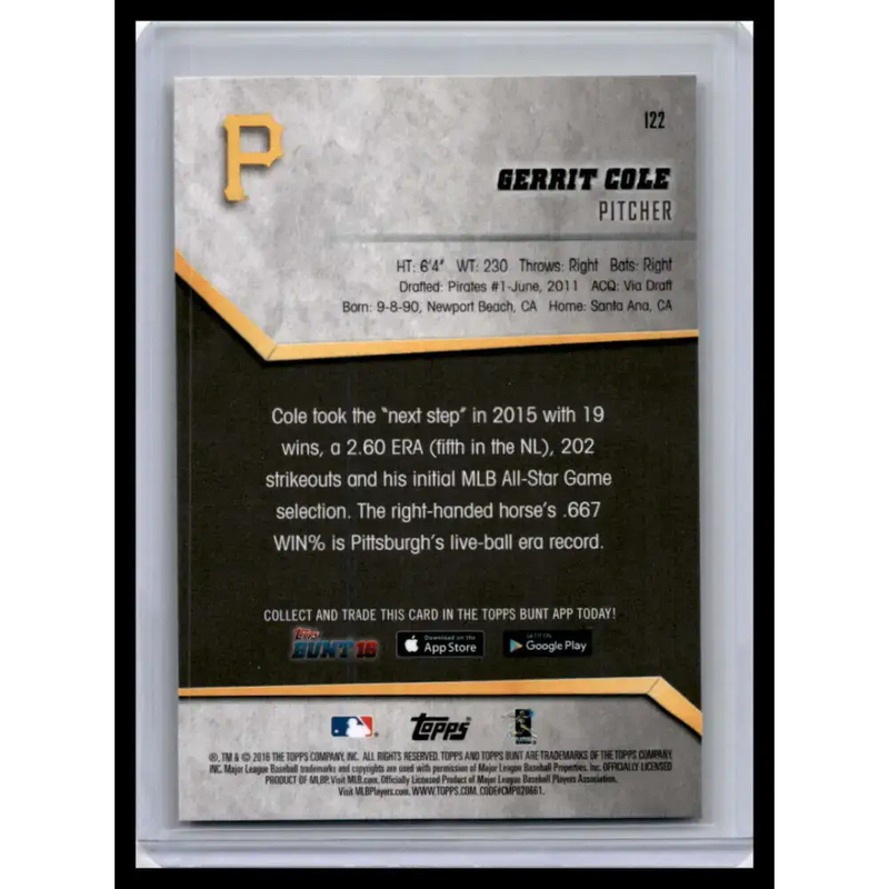 2016 Topps Bunt #122 Gerrit Cole NM-MT Pittsburgh Pirates Baseball Card - Baseball Card Single