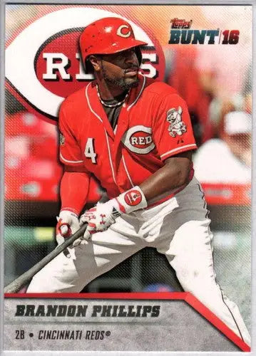 Original gloss baseball trading card of Brandon Phillips from 2016 Topps Bunt Reds series