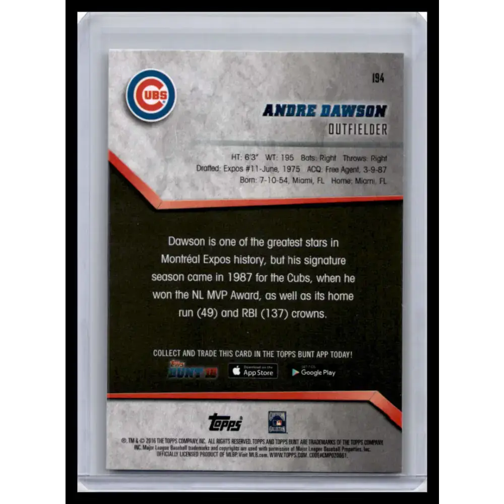 2016 Topps Bunt #194 Andre Dawson NM-MT Chicago Cubs Baseball Card - Baseball Card Single