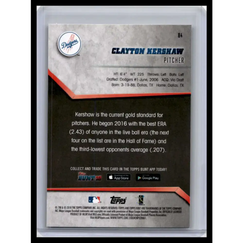 2016 Topps Bunt #84 Clayton Kershaw NM-MT Los Angeles Dodgers Baseball Card - Baseball Card Single