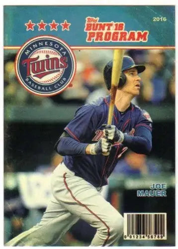Original gloss of 2016 Topps Bunt Programs Joe Mauer baseball card featuring Twins player