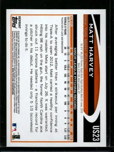 Original gloss 2016 Topps Celebrating Matt Harvey baseball card Mets ID 12337