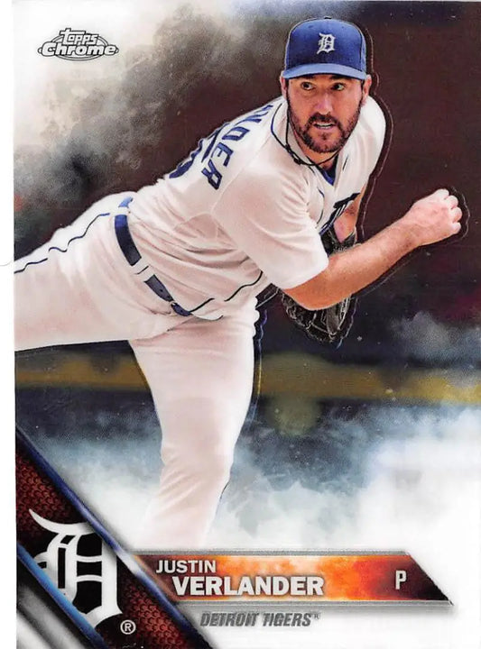 2016 Topps Chrome #18 Justin Verlander NM-MT Detroit Tigers Baseball Card - Baseball Card Single